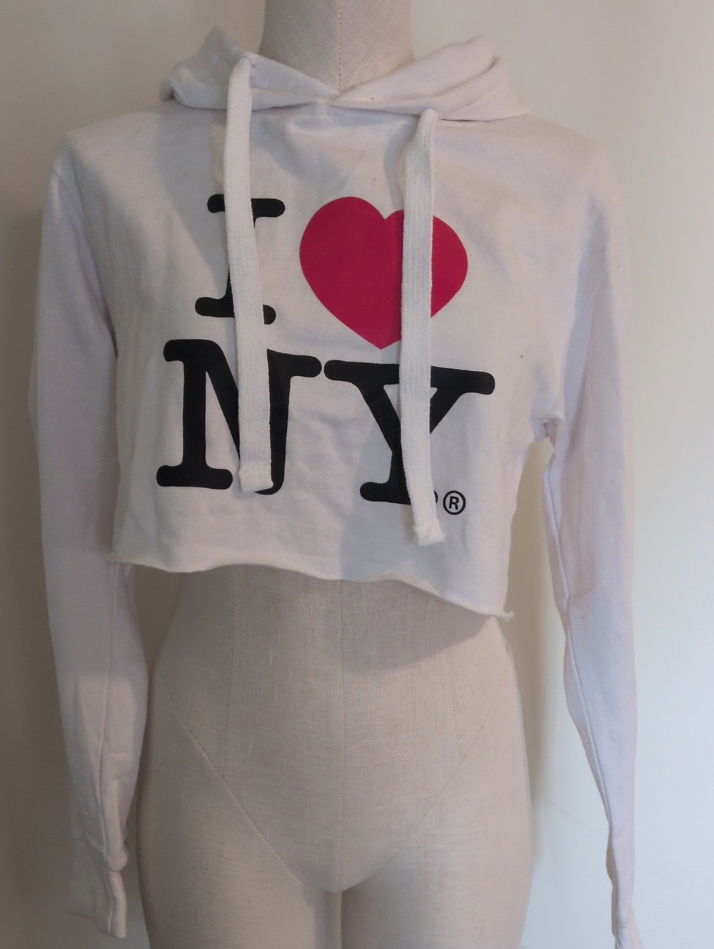 I ♥ NY Cropped Hoodie - White with  Heart